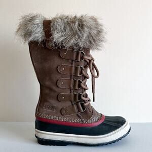 Sorel Joan Of Arctic Fur Tall Lace-Up Waterproof Brown Winter Boots 5